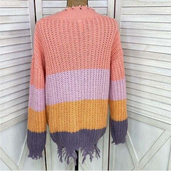 Wishlist Distressed Colorblock Grunge Pullover Sweater Medium Large Purple Multi - Picture 4 of 14